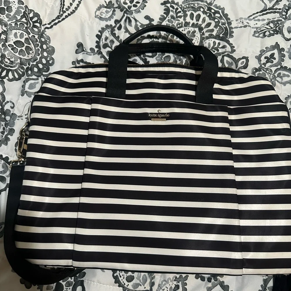 Kate Spade Black & White Striped laptop bag